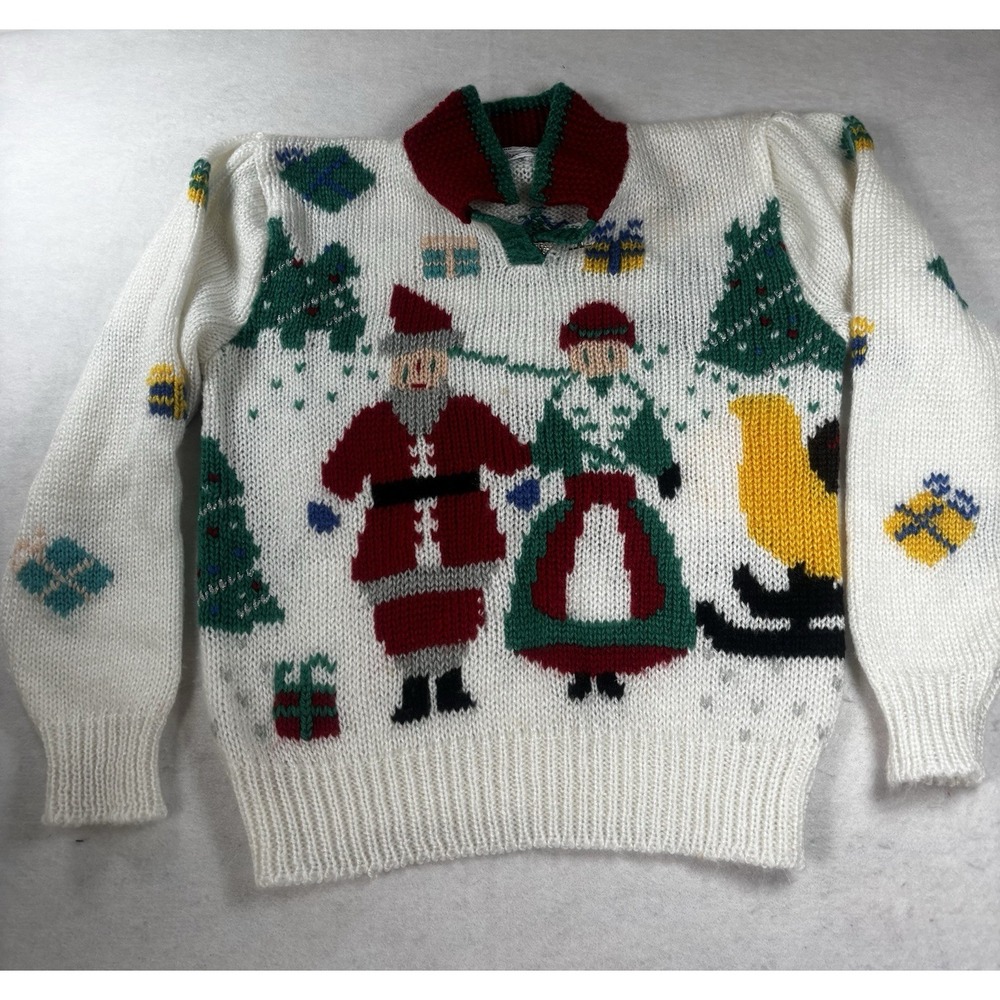 Vintage Windcrest Hand Knit‎ Collared Women's Med Christmas Sweater